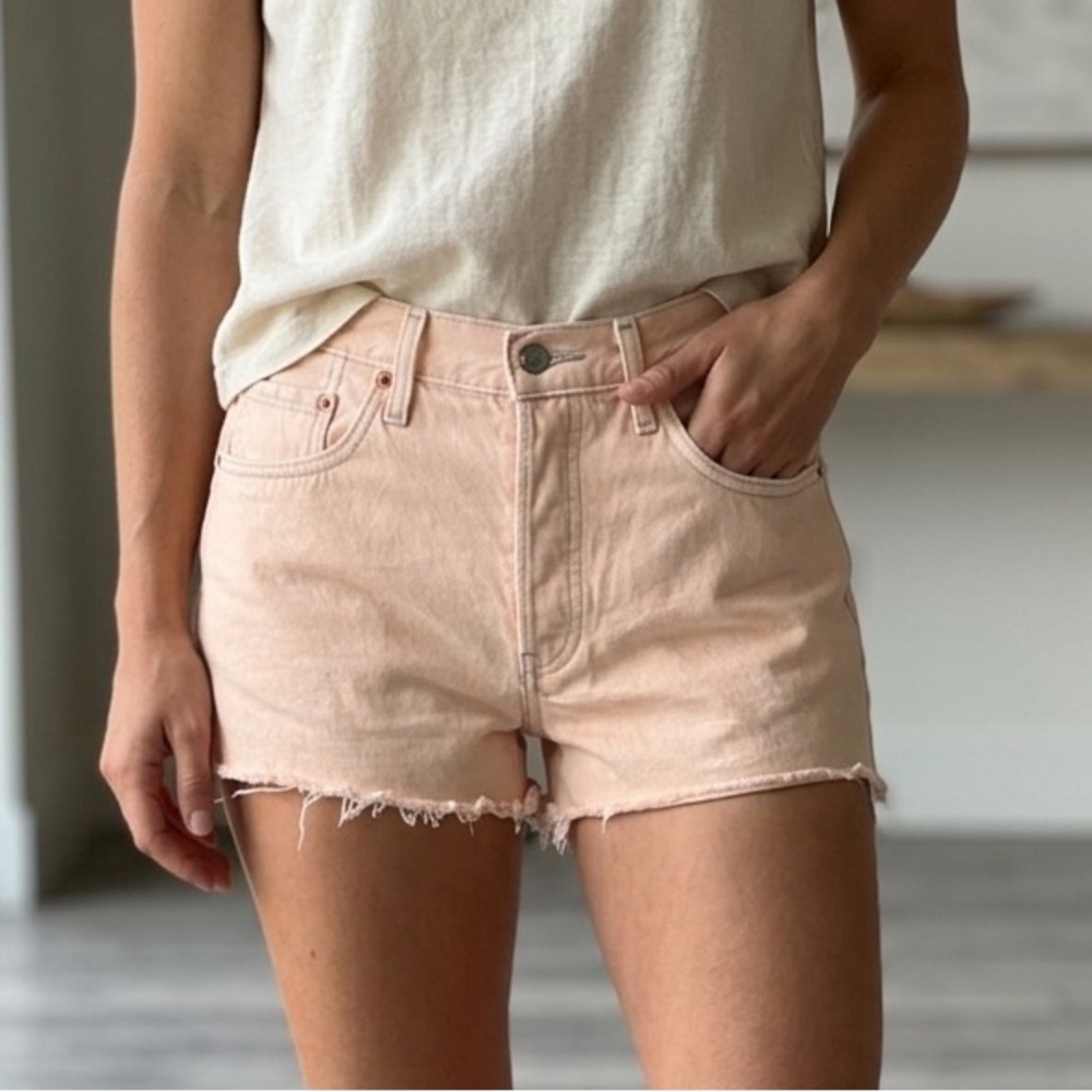 Levi's Light Pink Frayed Hem Denim Shorts